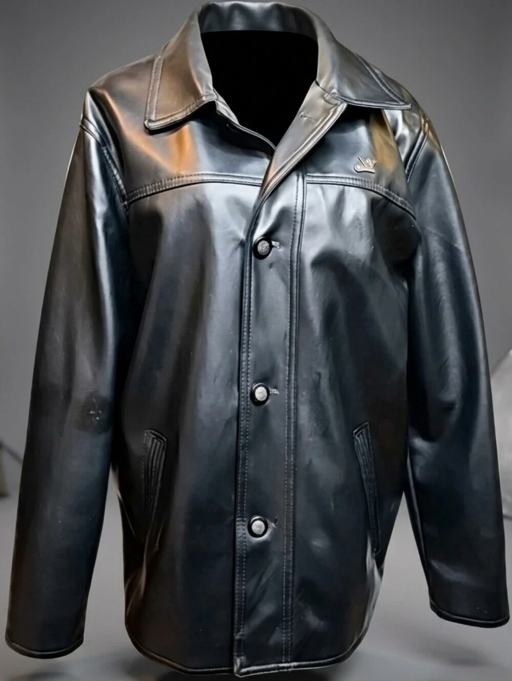 GA Milano Men’s Black Faux Leather Classic Car Coat Jacket Large